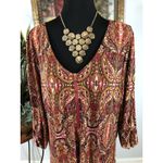 Tacera Women’s Dress Size 1X Boho Paisley Print Midi Dress 3/4 Tab Sleeve Photo 1