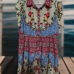 Mix Print Floral Shirtdress Ruffle Sleeve Button Down Boho Hippy Retro L? Yellow Size L Photo 1