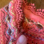 Free People  Top Medium Coral Crochet and Embroidered Accents Blouse Long Sleeve Photo 3