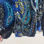 Chico's  Blazer Womens S Blue Velvet Paisley Print Button Front Jacket Boho Dressy Photo 8