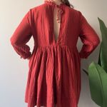Free People  100% Cotton Terracotta Mini Dress gauze fabric keyhole tie ruffle S Photo 1