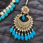 Indian Pakistani Gold and Blue Jewelry Set Photo 2