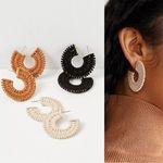 Free People  See If I Care Suede Hoops in Ivory Cream Earrings Bohemian Western Photo 2