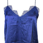 Cami NYC  Blue Sapphire 100% Silk Charmeuse Racer Back Lace Trim Camisole XS EUC! Photo 4