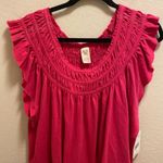 Free People  We The Free Hot Pink Coconut Ruffle Gathered Blouse Size L Photo 3