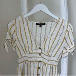 One Clothing  White and Gold Button Front Peplum Blouse Size Small Photo 5