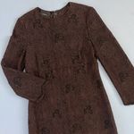 Akris Brown Silk Blend Long Sleeve Leaves Knit Crochet Shift Dress Photo 2