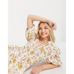 ASOS DESIGN shirred midi tea dress in cream meadow floral print Size US 0 Photo 3