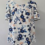 Ann Taylor White & Blue Floral Mixed Media Flare Sleeve Tee Size Medium Photo 1