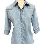 Ralph Lauren Polo Jeans Co  Light Wash Denim Button Up Shirt Medium Distressed Photo 0