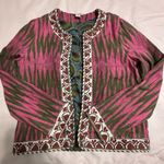 Sundance  Open front cardigan jacket Pink/Olive print. embroidered edging Size XS Photo 3