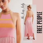 Free People  maxi dress Medium  flowy halter cotton blend striped boho Photo 5