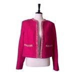 CAbi Blazer Tweed Ballroom Cropped Collarless Hot Pink Women’s Size Medium Photo 12