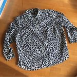 Talbots Animal Cheetah Print 100% Cotton Button Up Shirt, Green, Navy, Size 3X Photo 0