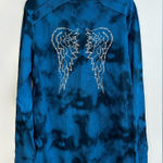 Seven7 NWT  Blue Tie-Dye Long Sleeve Thermal w/ Rhinestone Wings Y2K Size XL Photo 0