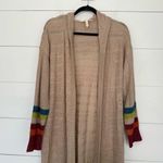 Matilda Jane  Women’s Large Tan Colorblock Hooded Longline Cardigan Sweater Photo 0