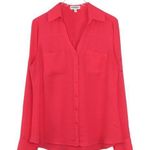 EXPRESS The Portofino Shirt Bright Pink Long Sleeve Button Down Blouse XS Barbie Photo 0