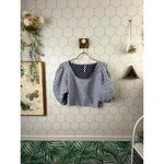 Free People  Blue Polka Dot Puff Sleeve Cropped Top - Size - 6 Photo 1
