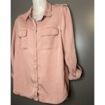 Lucky Brand  Shirt Womens Medium Pink Lyocell Button Front Utility Top Roll Tab Photo 2