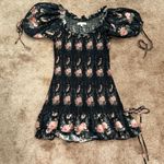 Love Shack Fancy  Black Flower Print Silk Violet Mini Dress Puff Sleeve XS Photo 1