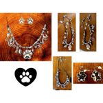 Paw Print Necklace Earrings Set Pendant 17 inch Handmade New Dog Bone An… Gold Photo 10