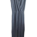 ZARA Jumpsuit Women S Gray Split V-Neck Bodice Short Sleeve Skinny Leg Ribbed Photo 0