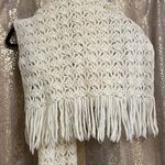 Ivory open knitted long fringed crochet scarf/shawl boho/macrame style, EUC Photo 1