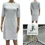 Julia Jordan  White Black Textured Scalloped Hem Half Sleeve Zip Back Dress Sz 6 Photo 1