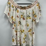 Maurice's NWT L Floral citrus fruit Print Women's gauze off the shoulder smocked necktop Photo 0