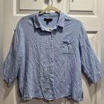 Donna Karan  Light Blue Striped Sleep shirt Size L 3/4 sleeves front buttons. Photo 0