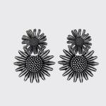 ZARA Floral Double Flower Silver Earrings Bohemian Fairy Sunflower Photo 1