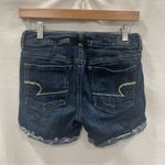 American Eagle  Denim Shorts Womens Size 4 Super Stretch Midi Dark Wash Raw Hem Photo 1