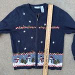 VTG 90s Croft & Barrow Blue Christmas Snowmen Farm Rustic Cabincore Cardigan LG Photo 6