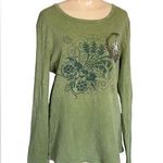 One World  Sage Green Lightweight Thermal Textured Embelished Peace Size Med Photo 0
