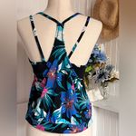 Tropical Floral Print Tankini Top Blue Photo 1