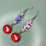 Red Lip Charm Faux Pearl & 1989 Beaded Earrings Photo 0