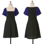 Anthropologie Moulinette Soeurs Bolero Blue/Black Puff Sleeve Silk Dress Sz 10 Photo 2