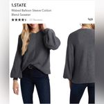 1. State  Balloon Lantern Sleeve Sweater Ribbed V Neck Grey Large cotton modal Photo 7