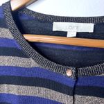 Loft NEW  Womens L Blue Metallic Stripe Cardigan Sweater Button Front Long Sleeve Photo 5