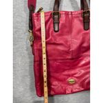 Fossil  Explorer‎ Tote Dark Pink Leather Foldover Crossbody Purse Photo 8