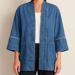 Soft Surroundings Denim Kimono Jacket Size S/M Blue Patchwork Cotton Made In USA Photo 0