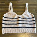 ZARA  V Neck Sweater Tank Fuzzy Stripped Ribbed Crop Top S Tan Black Layer Photo 0