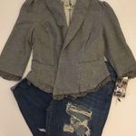 Jolt Gray Cotton Ruffle Textured Blazer Jacket Sz L Women Photo 1