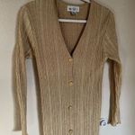 American Vintage Vintage Metallic Ribbed Cardigan Dress Button Down Sz Small Gold Long/Midi Photo 0