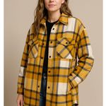Women's HFX Oversized Plaid Flannel Shacket Jacket Mustard Yellow White Navy Gold Photo 0