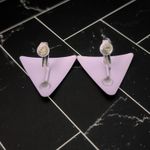Vintage Clip On Earrings 1 & 1/8" Light Purple Hammered Pattern Triangle Photo 5