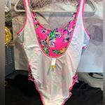 No Boundaries  Juniors' Pink Flower One-Piece Swimsuit Size L Photo 4