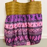 Straw Fabric Purple Pink Multicolor Paisley Casual Fun Large Tote Exotic Bag Photo 2
