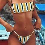 Boutique NWT! Yellow & Black Striped Cutout Cheeky Bikini Photo 0