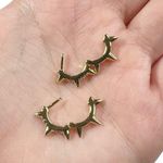 New Gold Tone Mini Hoop Huggie Rhinestone Spike Pierced Earrings Photo 5